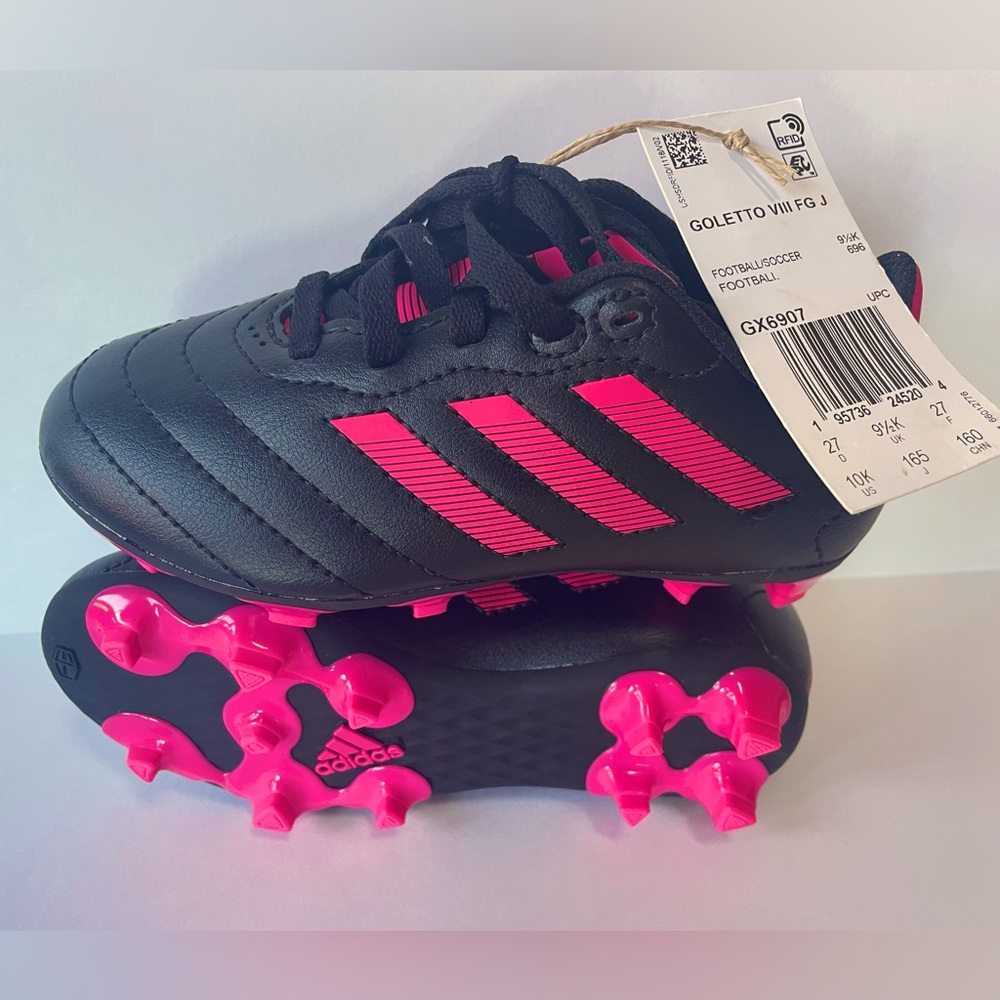 Adidas Little Girl Black and Pink Goletto Soccer Cleats, New